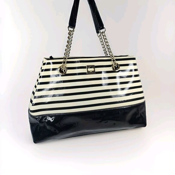 Kate Spade Montrose Elena Nautical Patent Leather Striped Bag Navy EUC - Picture 12 of 12